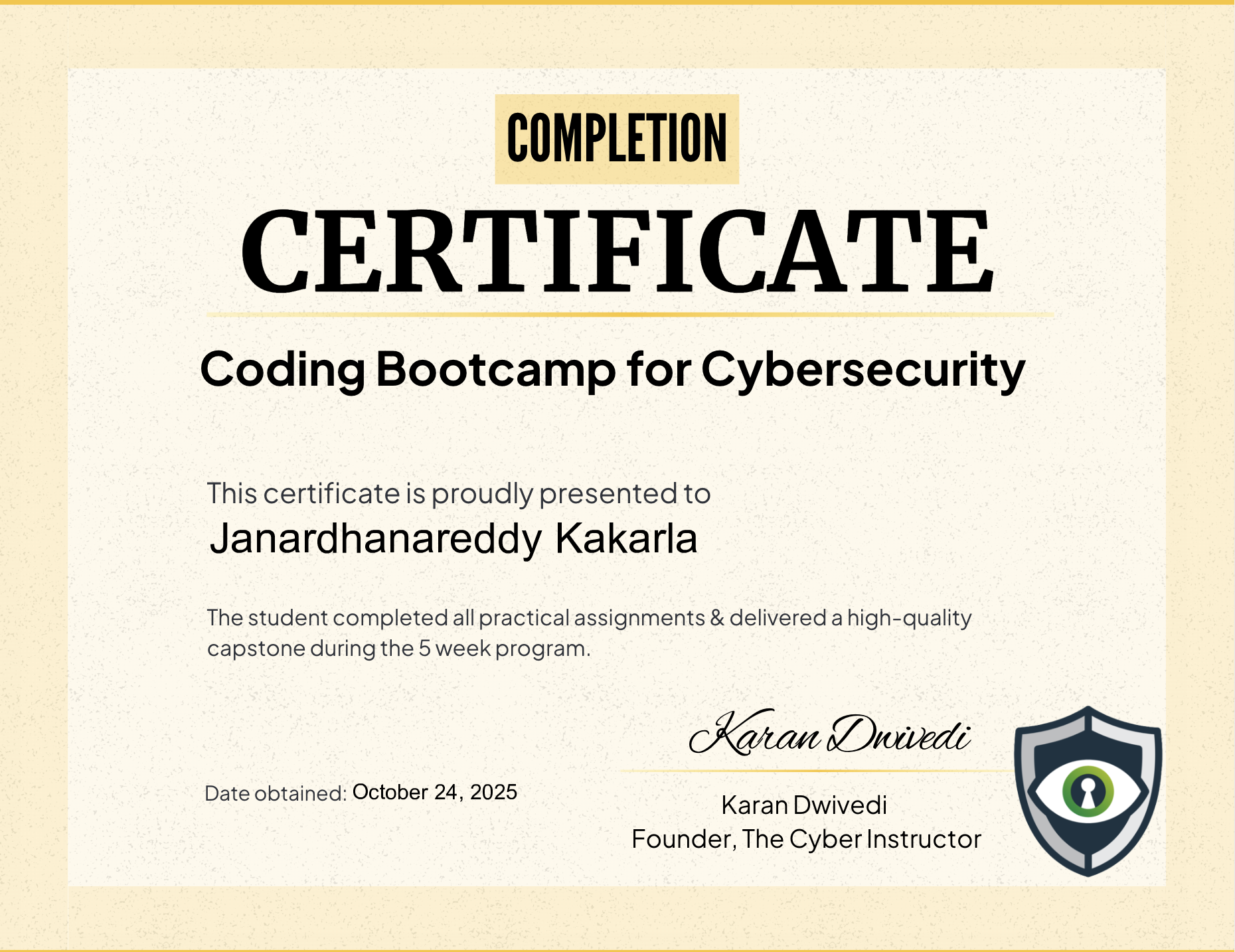 Janardhanareddy Kakarla - Coding Bootcamp For Cybersecurity Professionals