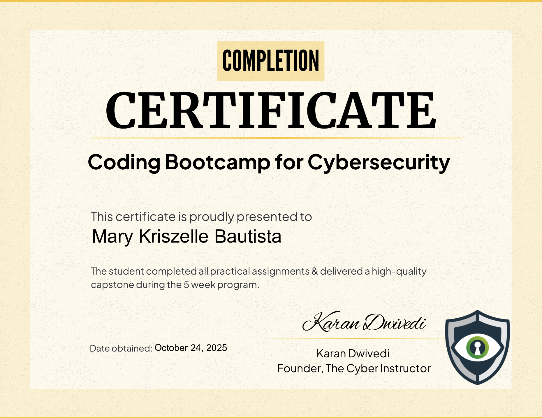 Mary Kriszelle Bautista - Coding Bootcamp For Cybersecurity Professionals