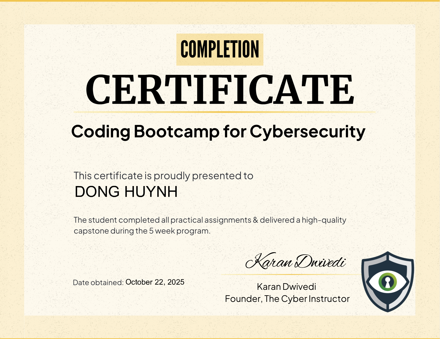 DONG HUYNH - Coding Bootcamp For Cybersecurity Professionals