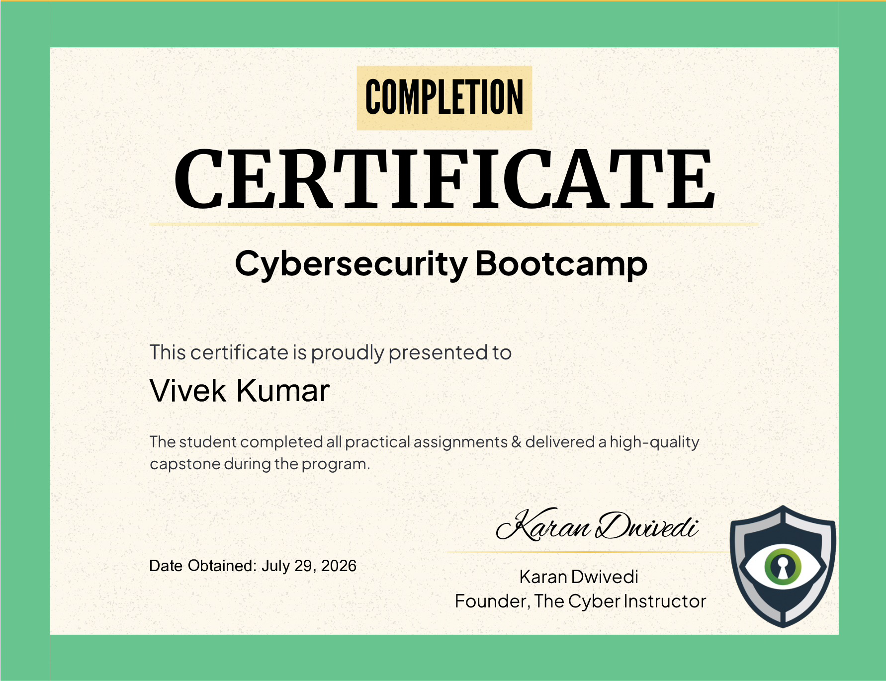 Vivek Kumar - Cybersecurity Bootcamp