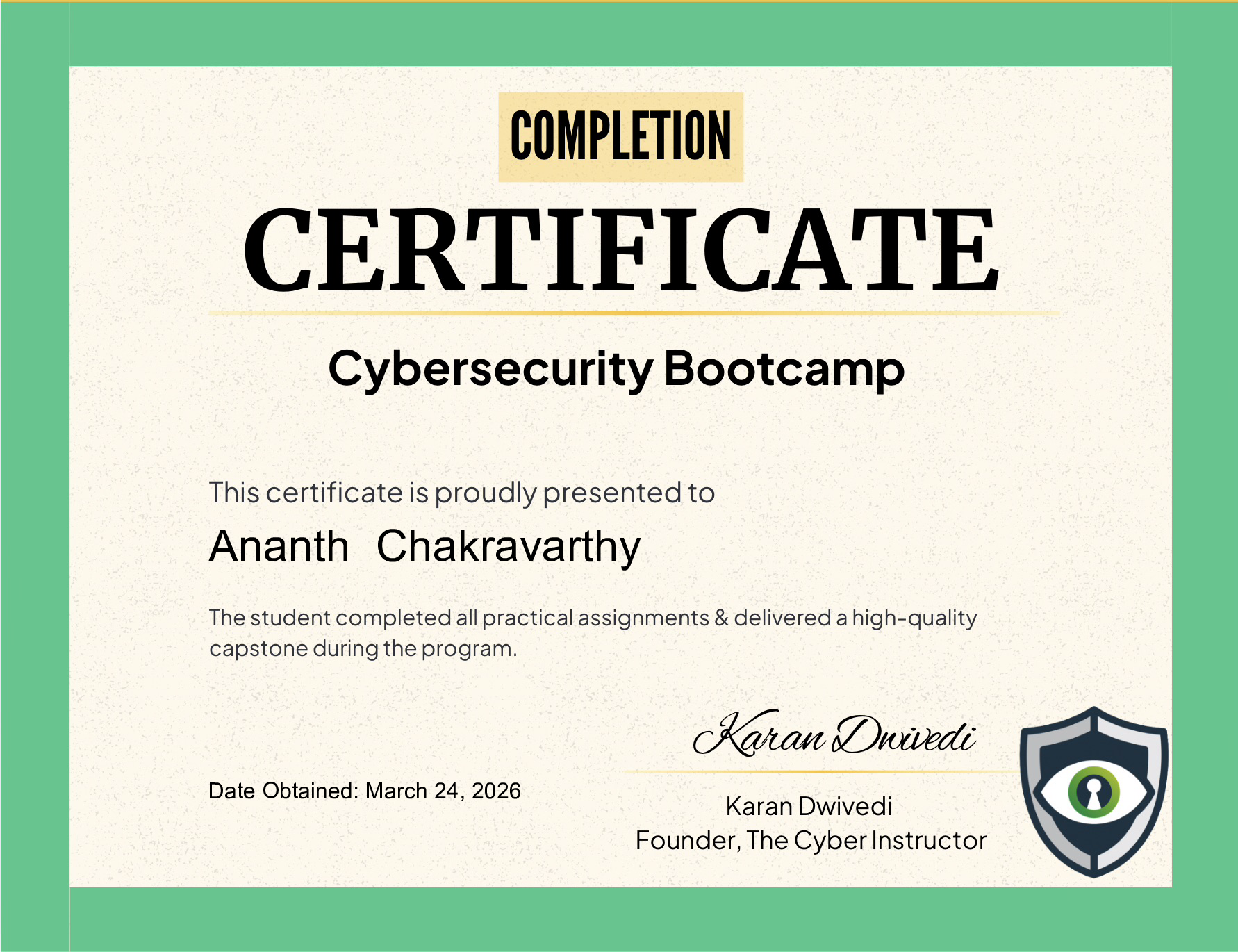 Ananth  Chakravarthy  - Cybersecurity Bootcamp