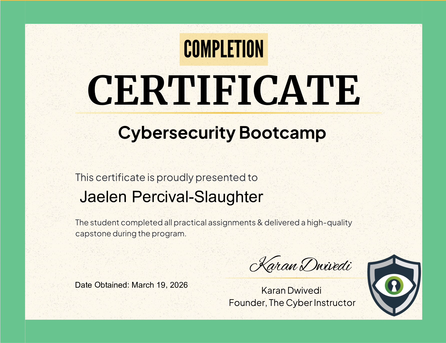  Jaelen Percival-Slaughter - Cybersecurity Bootcamp