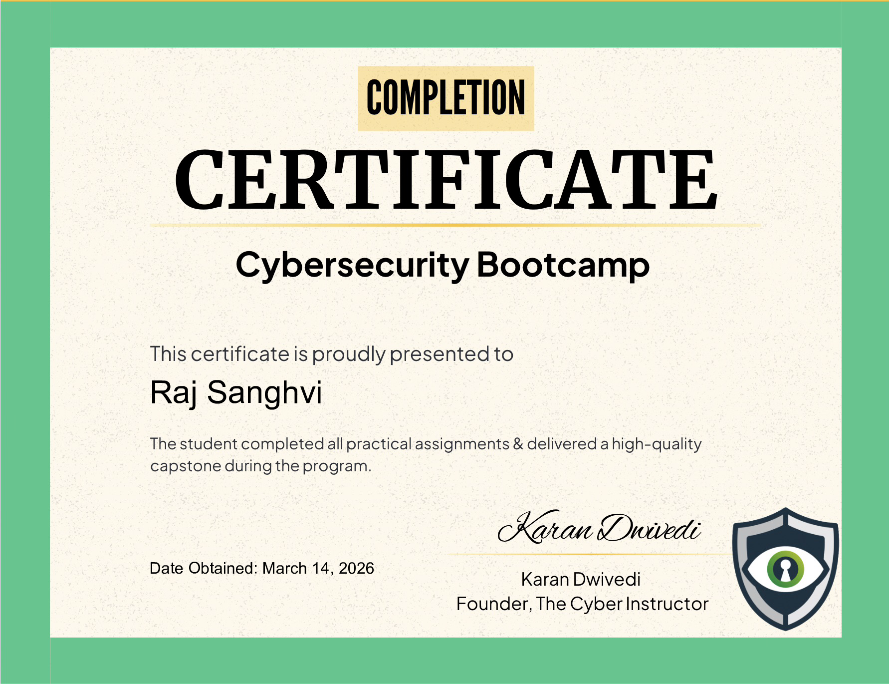 Raj Sanghvi - Cybersecurity Bootcamp